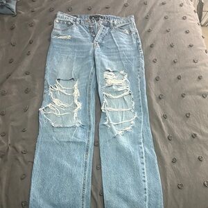Aeropostale Light Blue Distressed Straight Leg Jeans